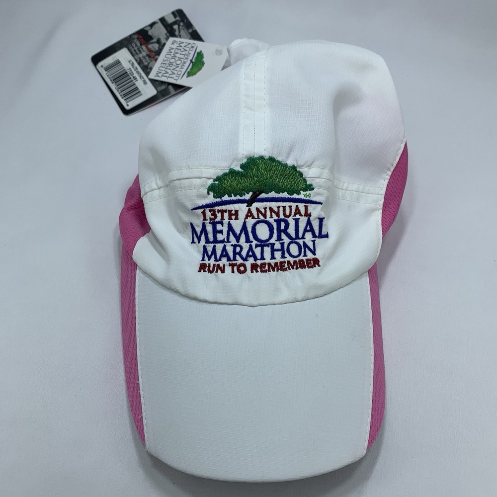 OKC Memorial Marathon Running Hat White Pink OSFA Adjustable Strap Cap w Tags